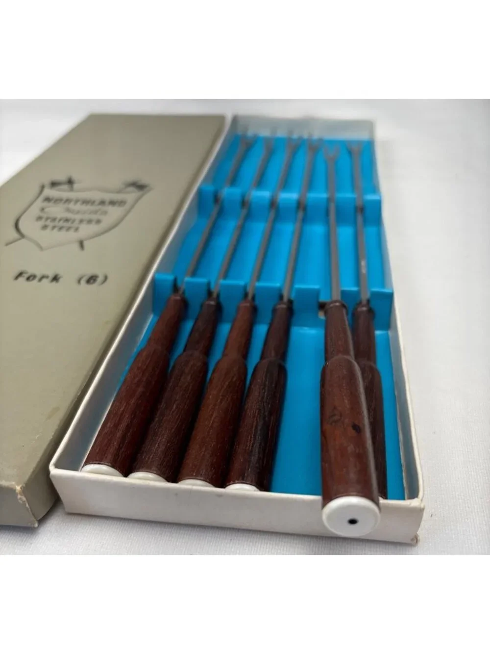 Northland Oneida Stainless Steel Fondue Forks Set 6 Wood Handles